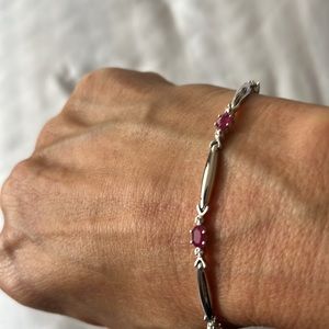 3 CARATS NATURAL RUBY & DIAMOND BRACELET 7” in 10K WHITE GOLD Lobster Clasp NEW